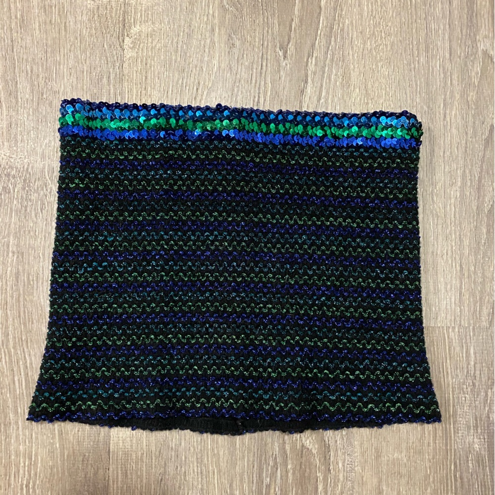 Vintage Avon Sequined Tube Top Strapless Blue Green Black Metallic One Size - Picture 3 of 5
